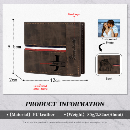 Cartera, billetera personalizada con 1 foto, 1 nombre y 1 letra monedero para hombre-Jessemade ES