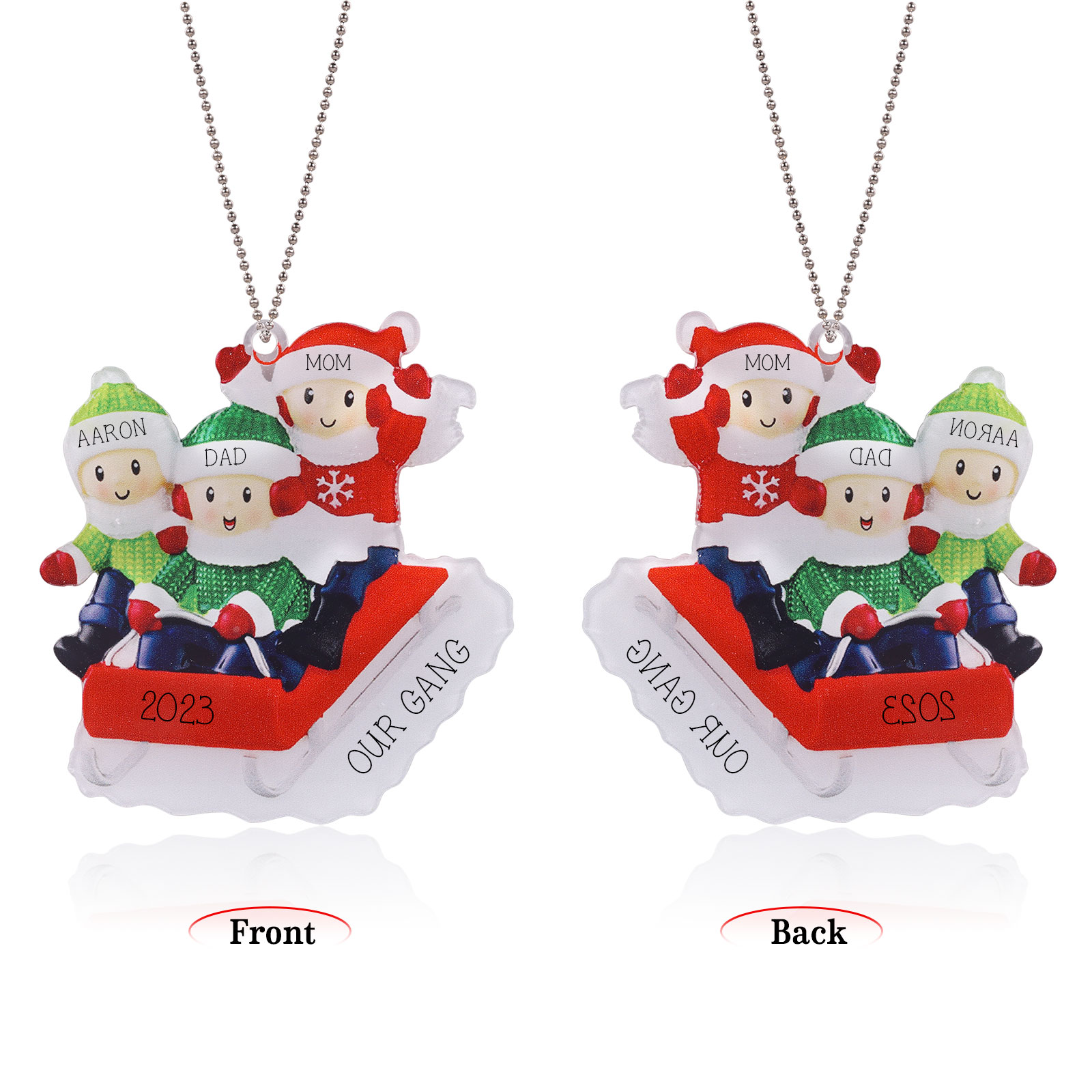 Navidad-Ornamentos Navideños de Acrílico Carro de Esquí 3 Nombres con Texto y Año Personalizados