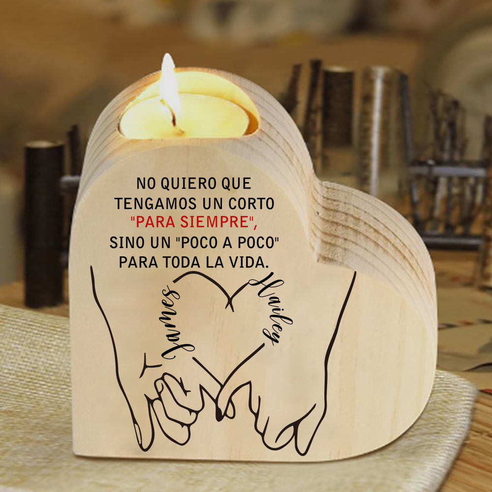 Candelero de madera dedos cogidos para pareja sin vela personalizado con 2 nombres-Jessemade ES