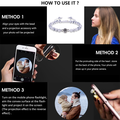 A mi papá-Pulsera de perlas blancas con proyección de foto en color para hombre-Jessemade ES