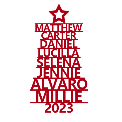 Navidad-Ornamento navideño de madera árbol de nombres con 8 nombres y año personalizados