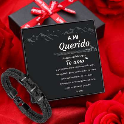A mi querido-Pulsera de cuero trenzado 3 aros con 3 nombres personalizados pulsera de hombre-Jessemade ES