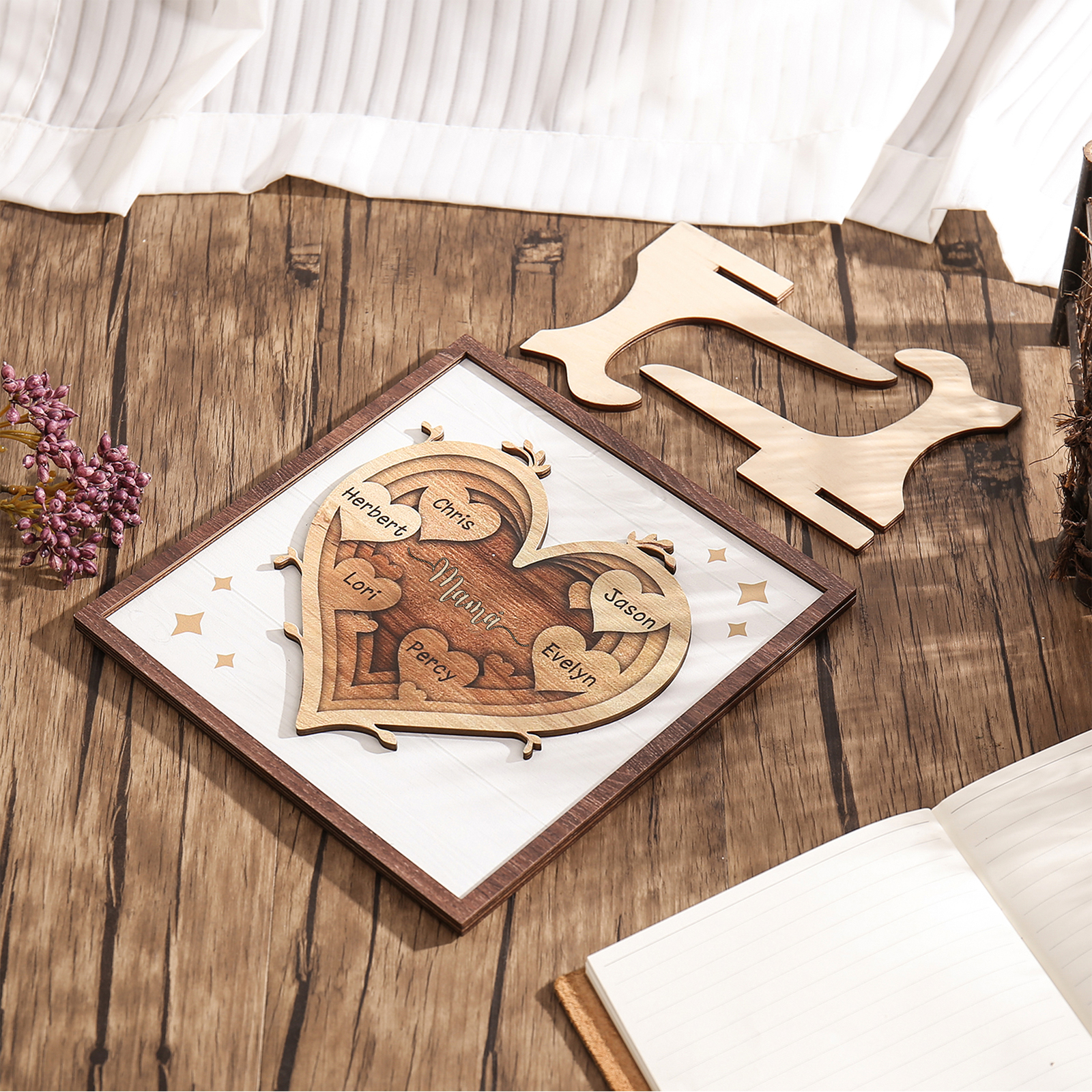 A mi mamá-Adorno 2-6 nombres personalizados decoración de madera de corazón-Jessemade ES