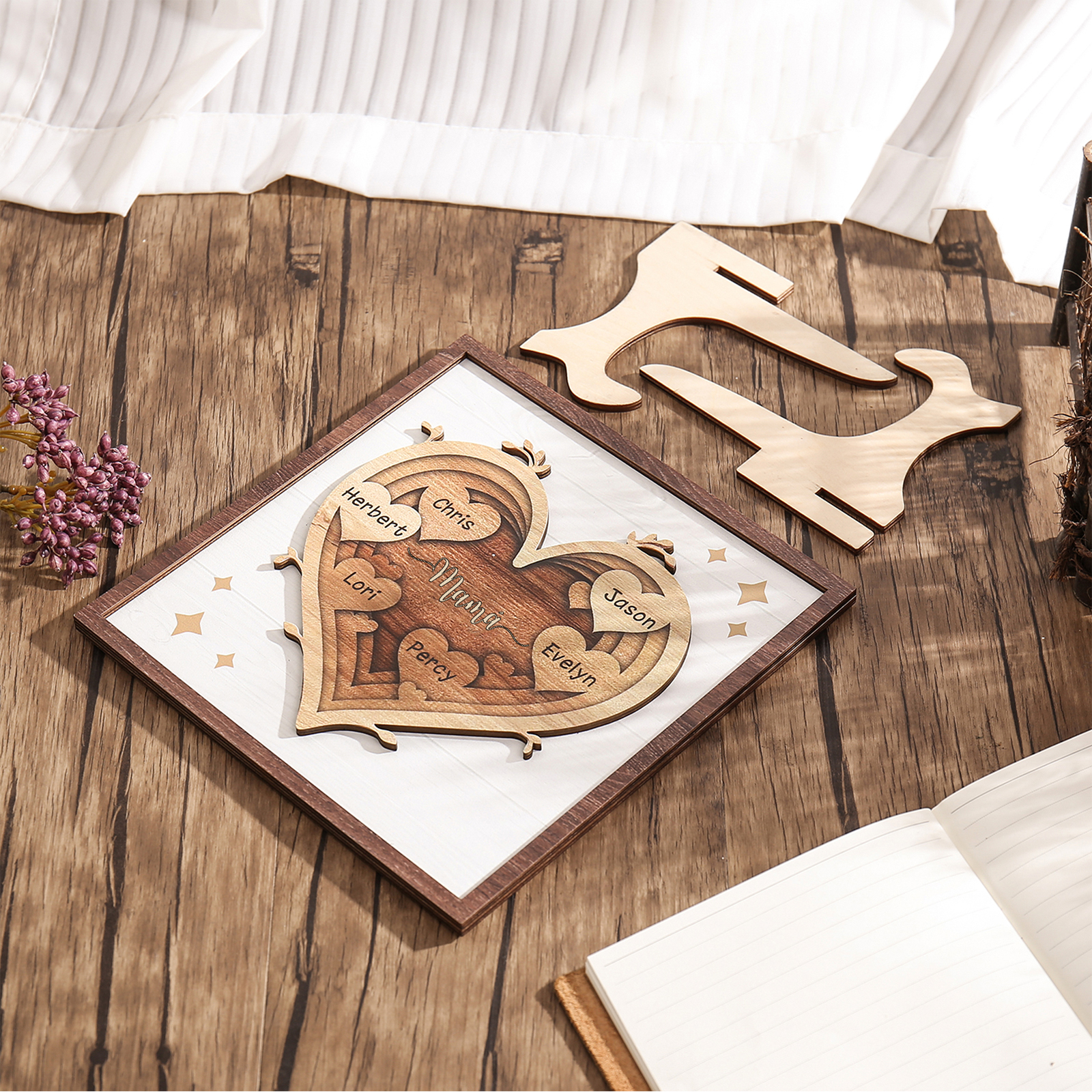 A mi mamá-Adorno 2-6 nombres personalizados decoración de madera de corazón-Jessemade ES