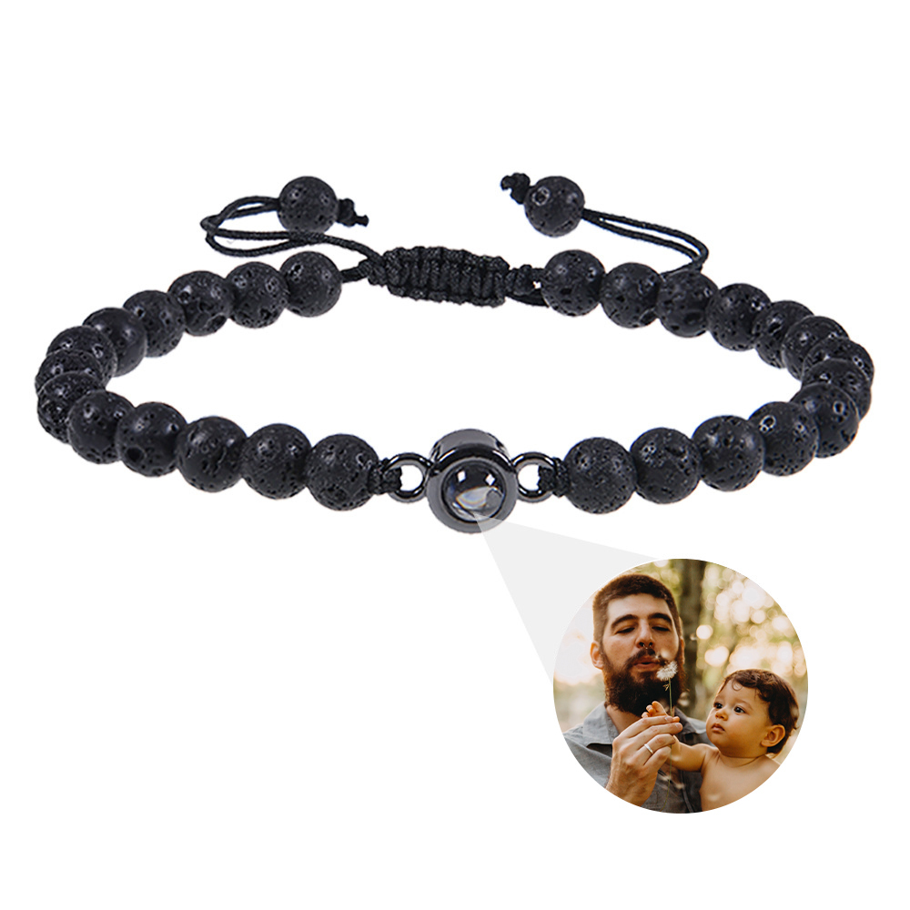A mi papá-Pulsera de perlas con proyección de foto en color para hombre-Jessemade ES