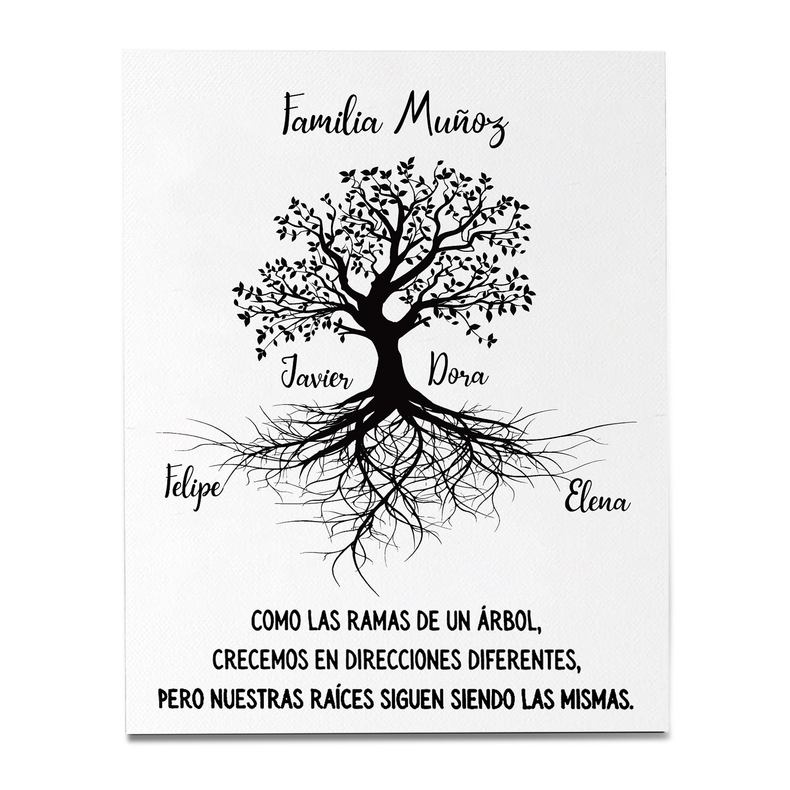 A mi familia-Lámina marco de madera Árbol de la Vida 1 texto y 4 nombres personalizados-Jessemade ES