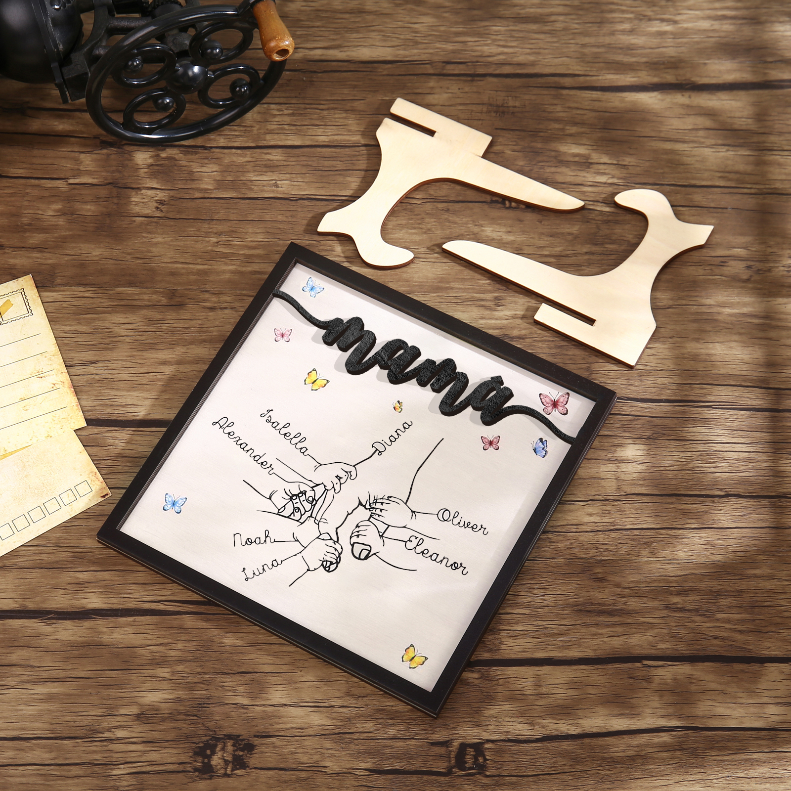 A mi mamá-Adorno 2-7 nombres personalizados decoración de madera mano con manitos-Jessemade ES