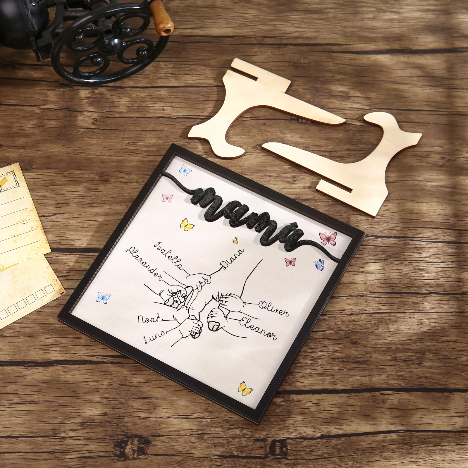 A mi mamá-Adorno 2-7 nombres personalizados decoración de madera mano con manitos-Jessemade ES