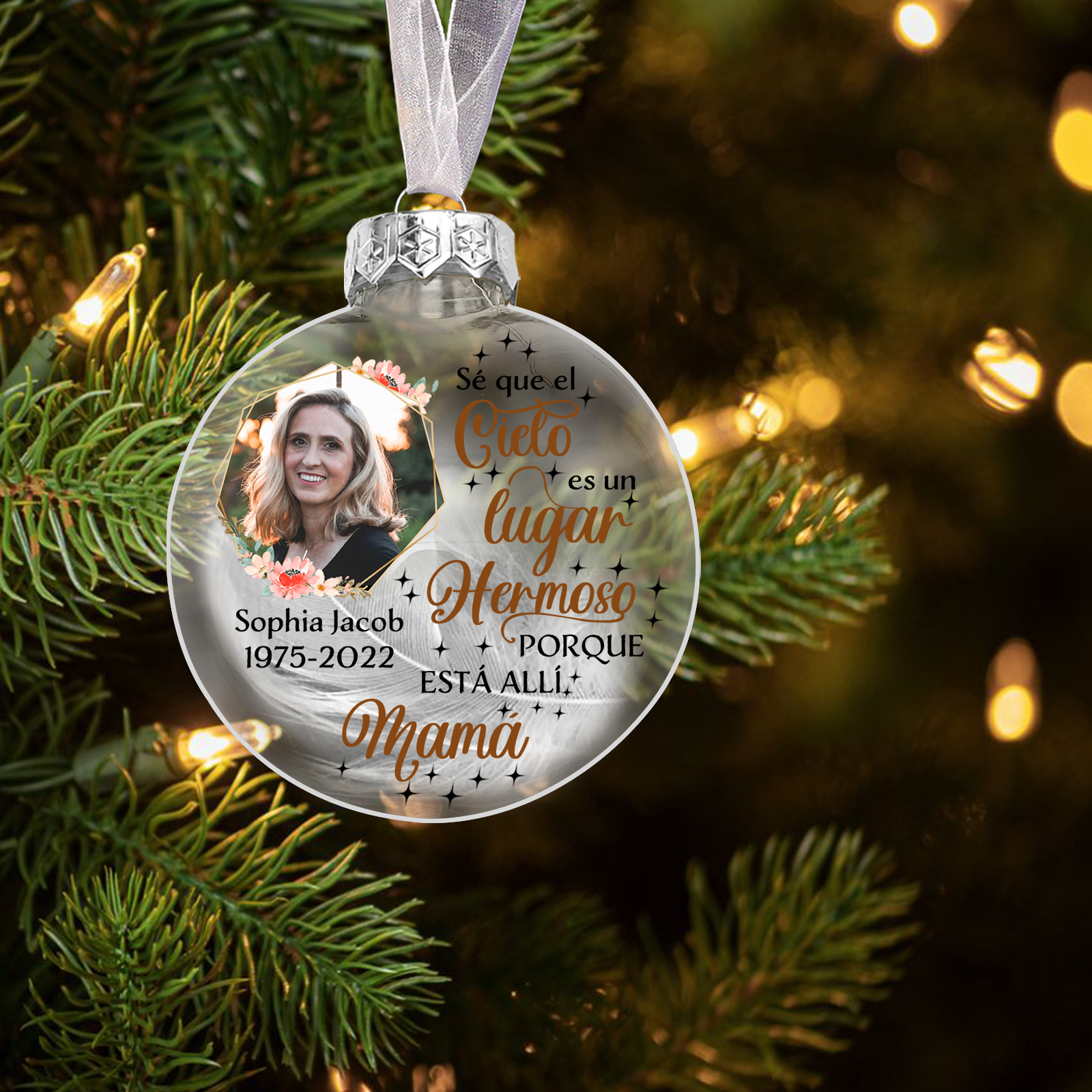 Bola navideña conmemorativa Adorno de Navidad 3 textos y 1 foto personalizados con pluma -Jessemade ES