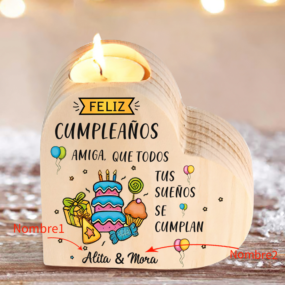 Cumpleaños-Candelero en forma de corazón para amiga con 2 nombres personalizados-Jessemade ES
