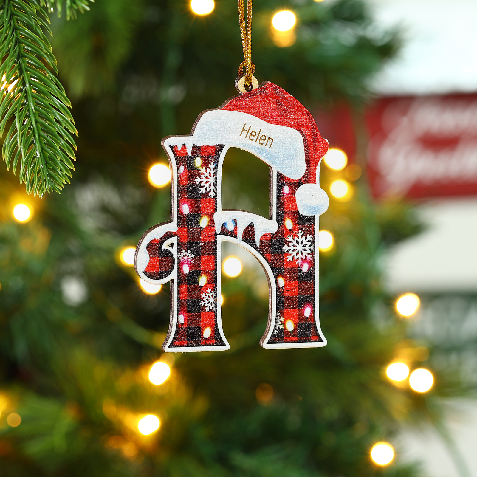 Navidad-Ornamentos Navideños de Madera Letra 1 Nombre Personalizado