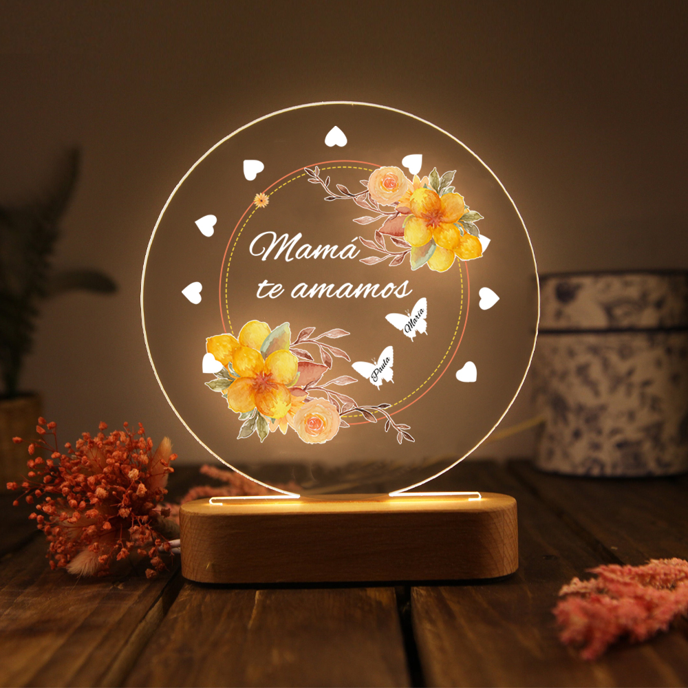 A mi mamá-Lámpara 3D Ilusión Luz de Noche Personalizada con 1-5 Nombres-Jessemade ES