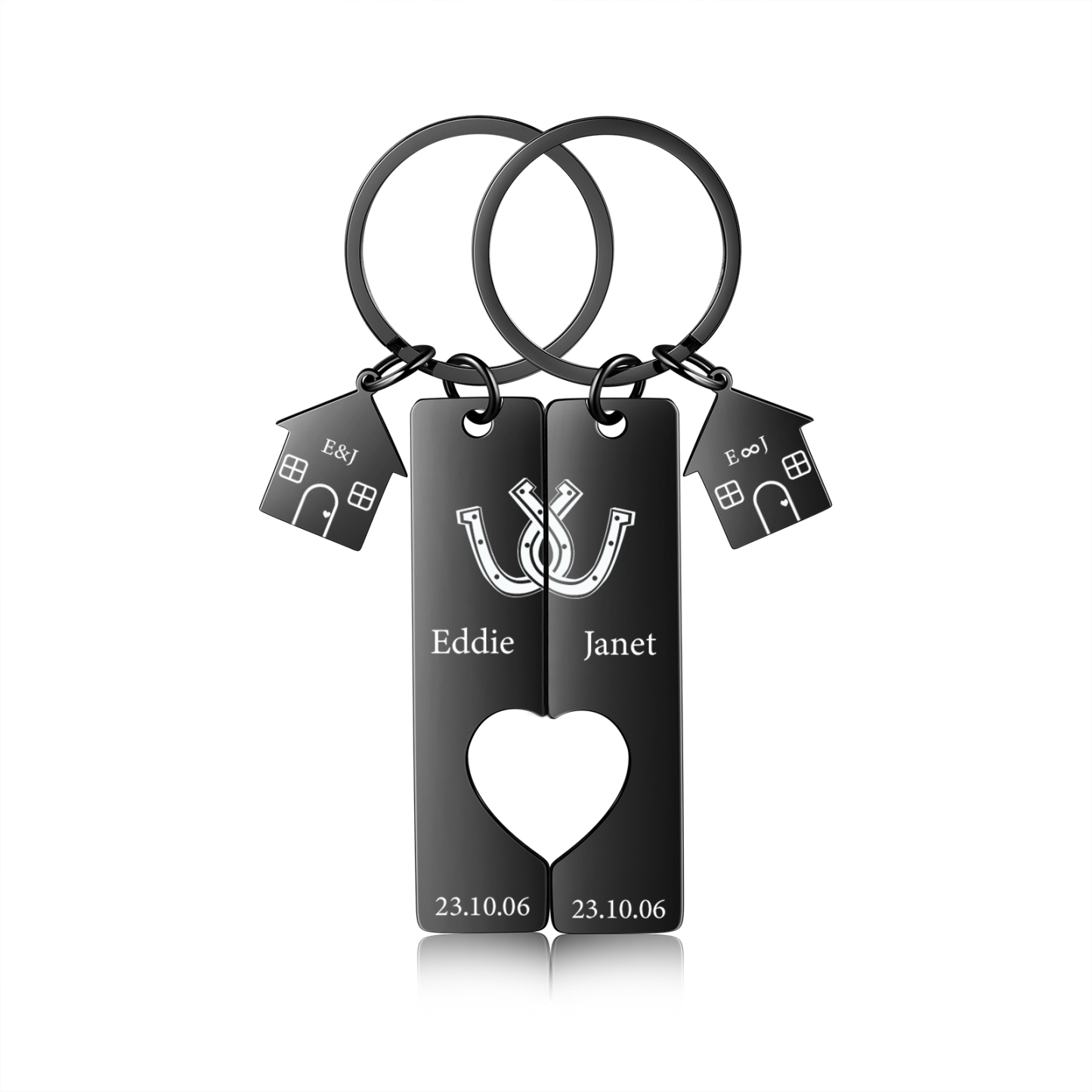 Llavero para pareja herradura 2 letras, 2 nombres personalizados con fecha dije de casa-Jessemade ES