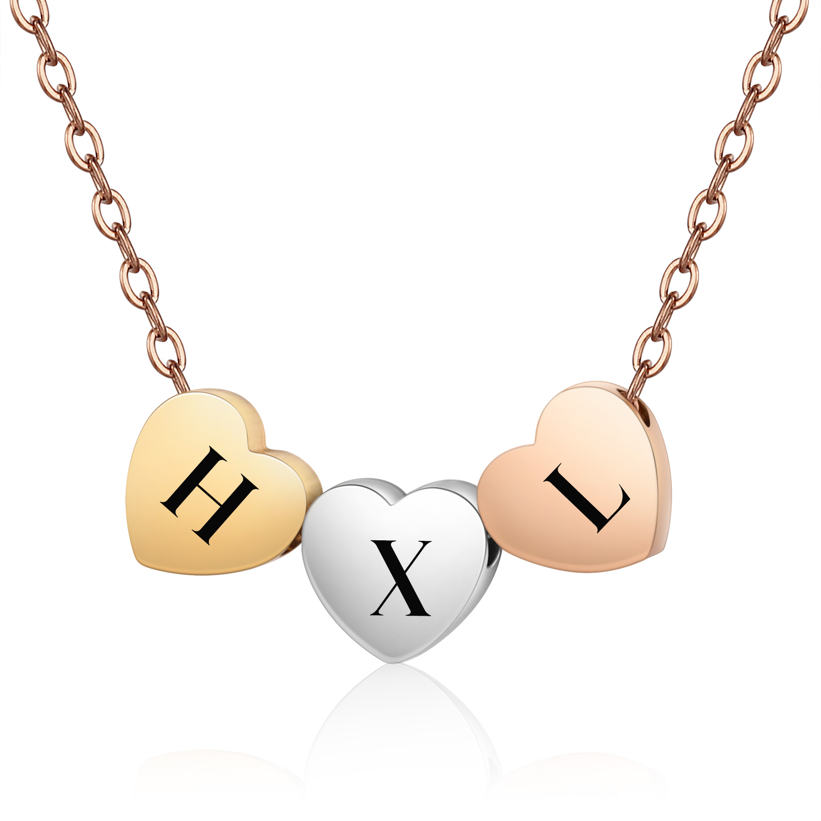 Collar de corazones personalizado con 3 letras-Jessemade ES