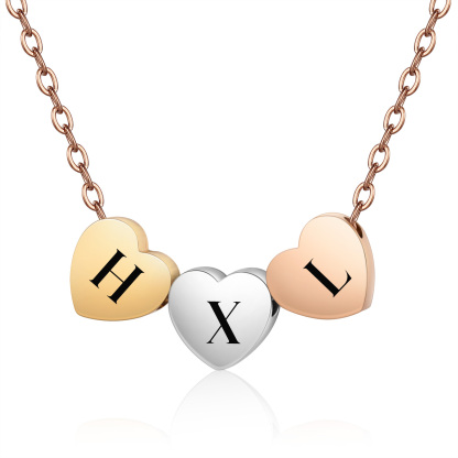Collar de corazones personalizado con 3 letras-Jessemade ES