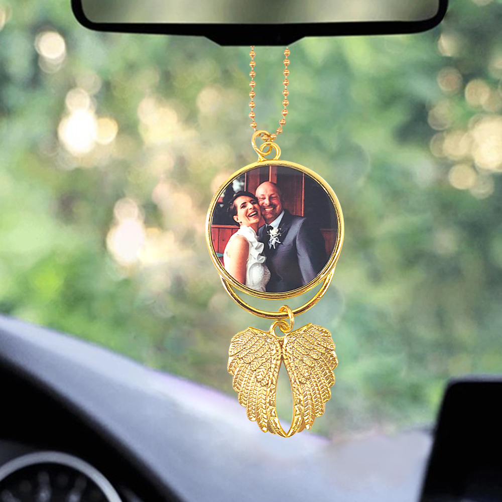 Adornos de coche de alas de ángel con 2 fotos personalizadas