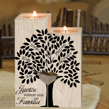 A la familia-Candelero de árbol de la vida de madera personalizado con 2-10 nombres y 1 texto sin vela-Jessemade ES