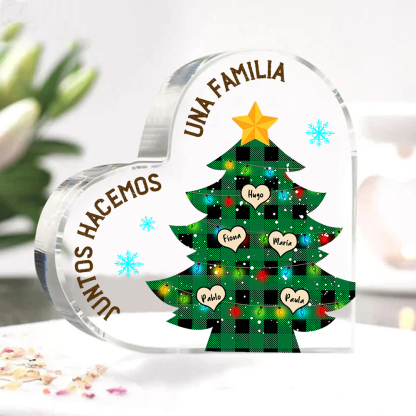 Navidad - Placa de acrílico en forma de corazón árbol con luces con 5 nombres personalizados-Jessemade ES