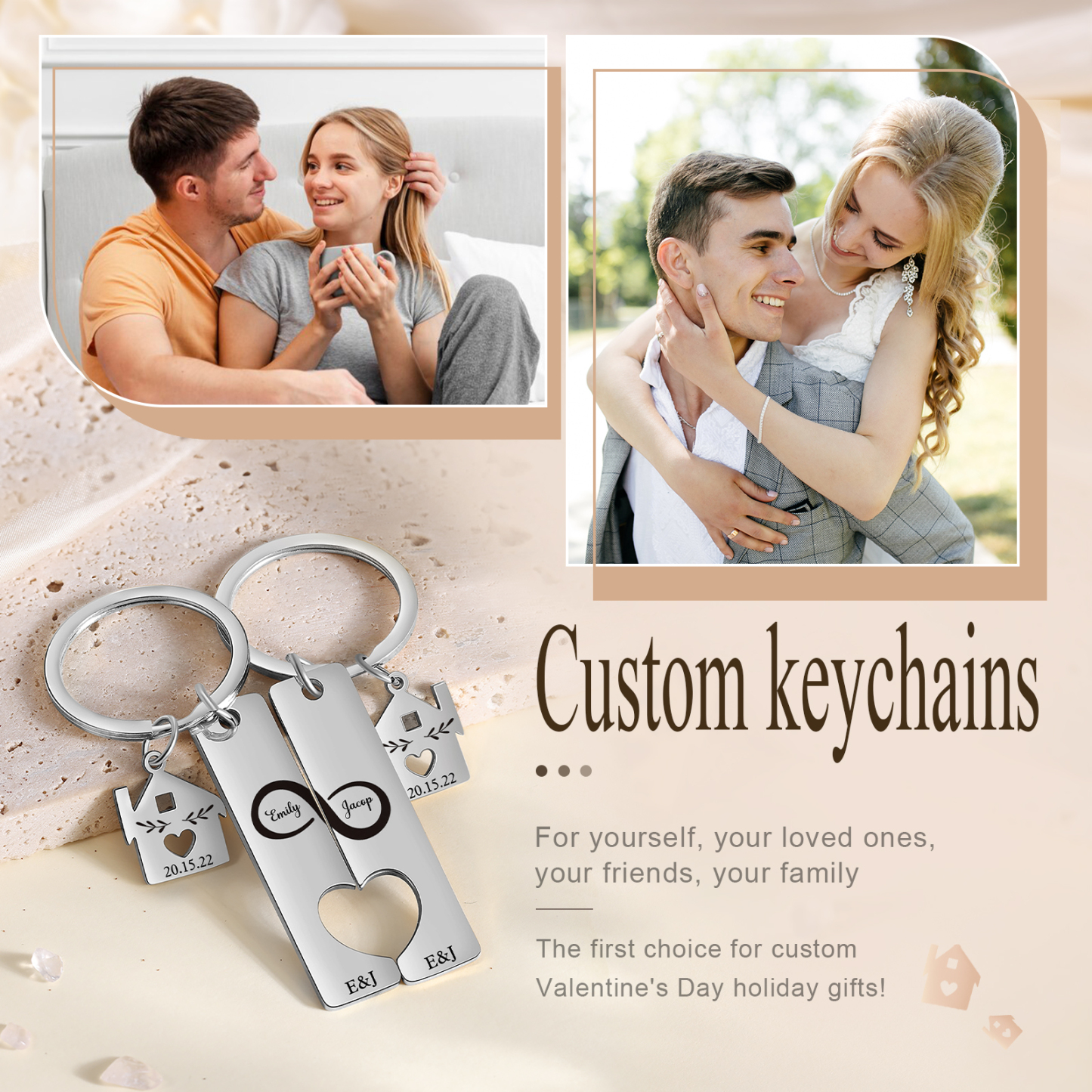 Llavero para pareja infinito 2 nombres, 2 letras personalizados con fecha dije de casa-Jessemade ES