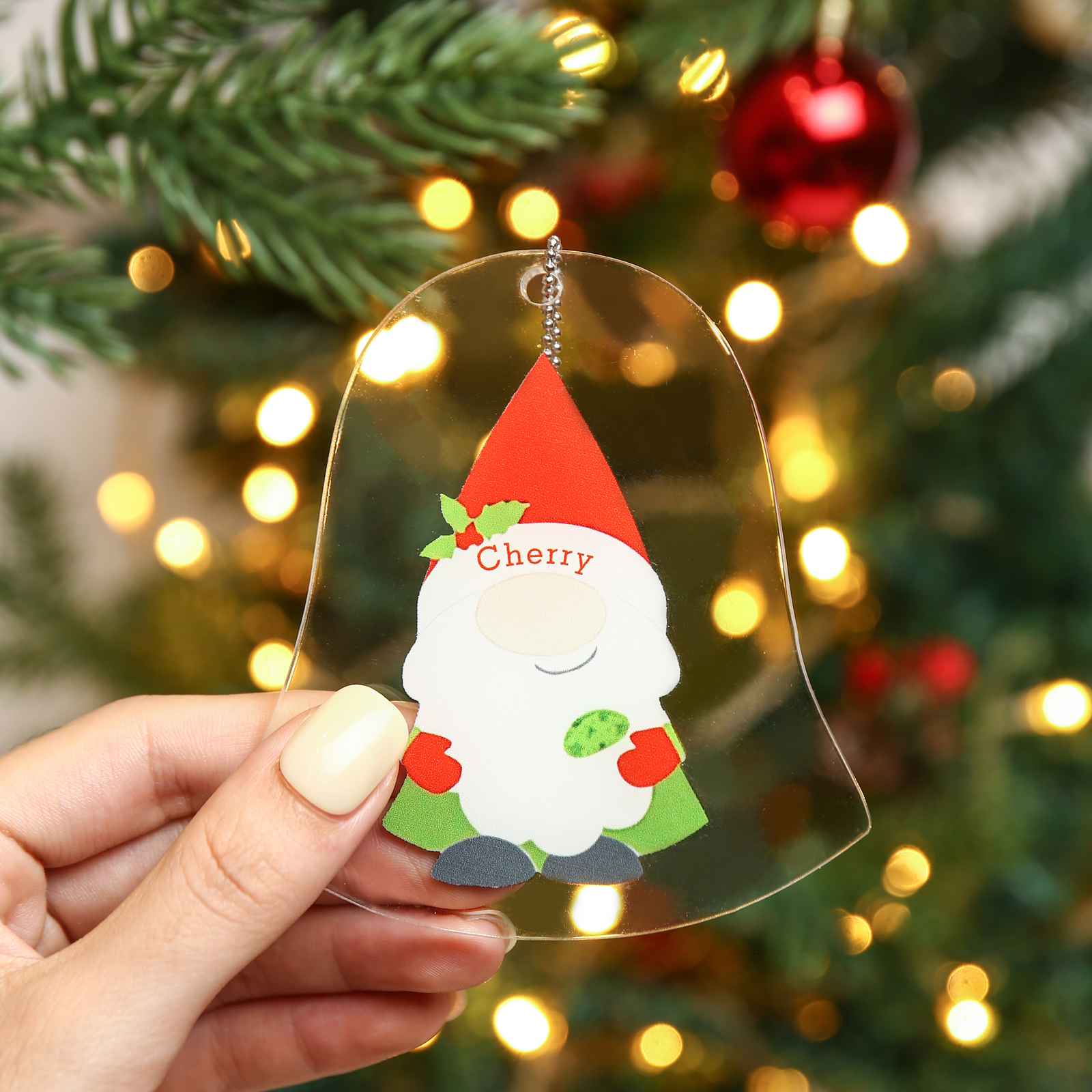 Navidad-Ornamento navideño de acrílico genios en forma de campanilla con 1 nombre personalizado
