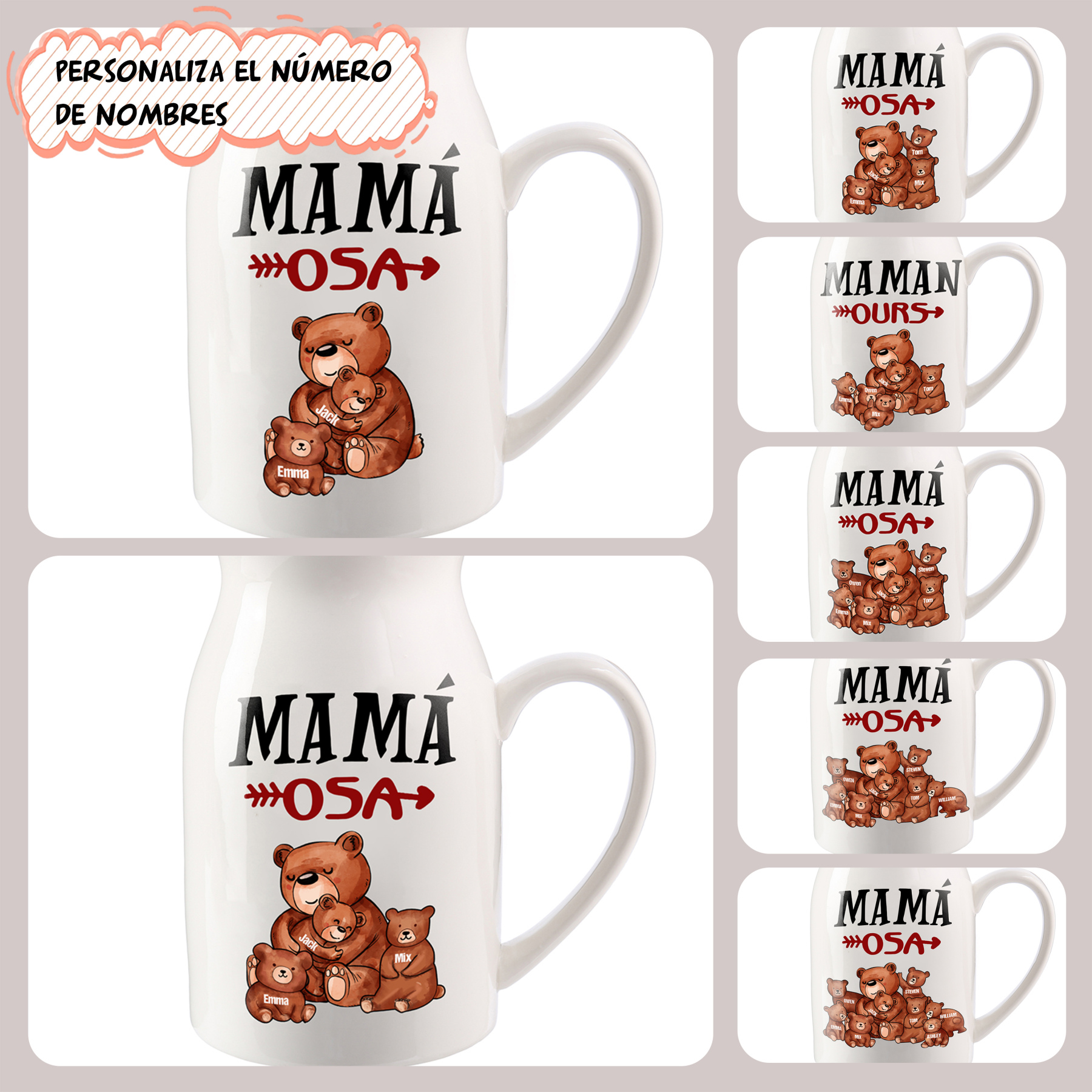 Florero de cerámica mamaosa y sus bebés 2-8 nombres personalizados con texto decoración del hogar-Jessemade ES