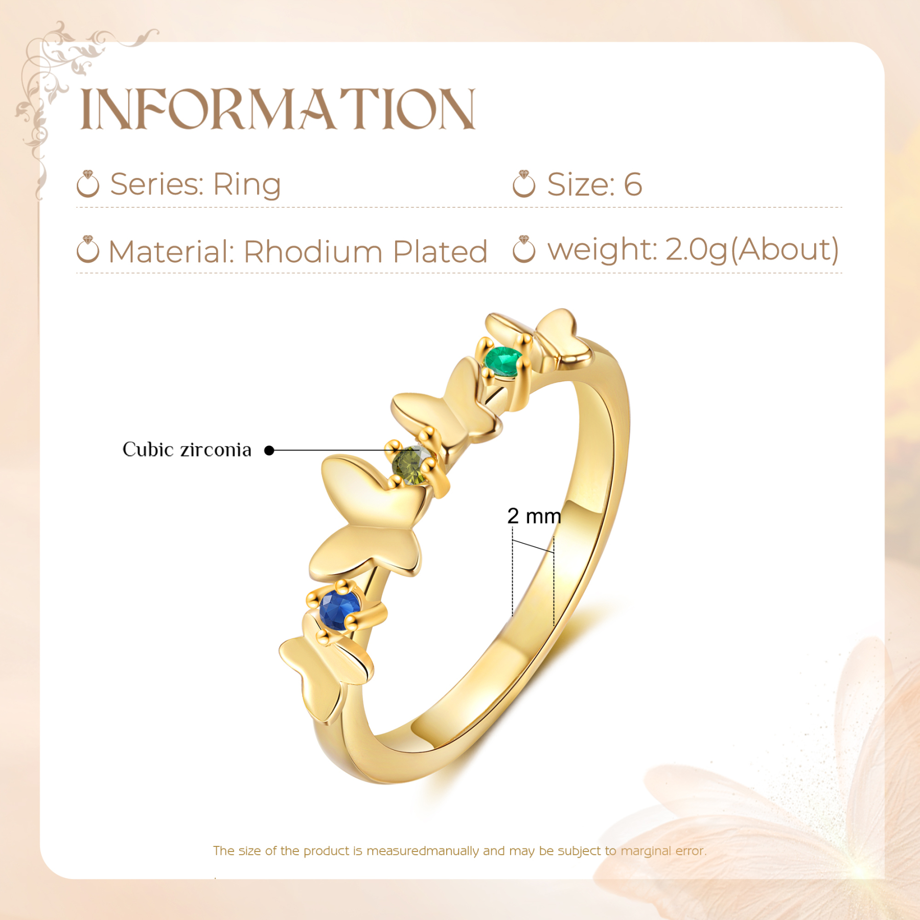 Anillo de mariposa personalizado con 3 piedras de nacimiento anillo familia-Jessemade ES