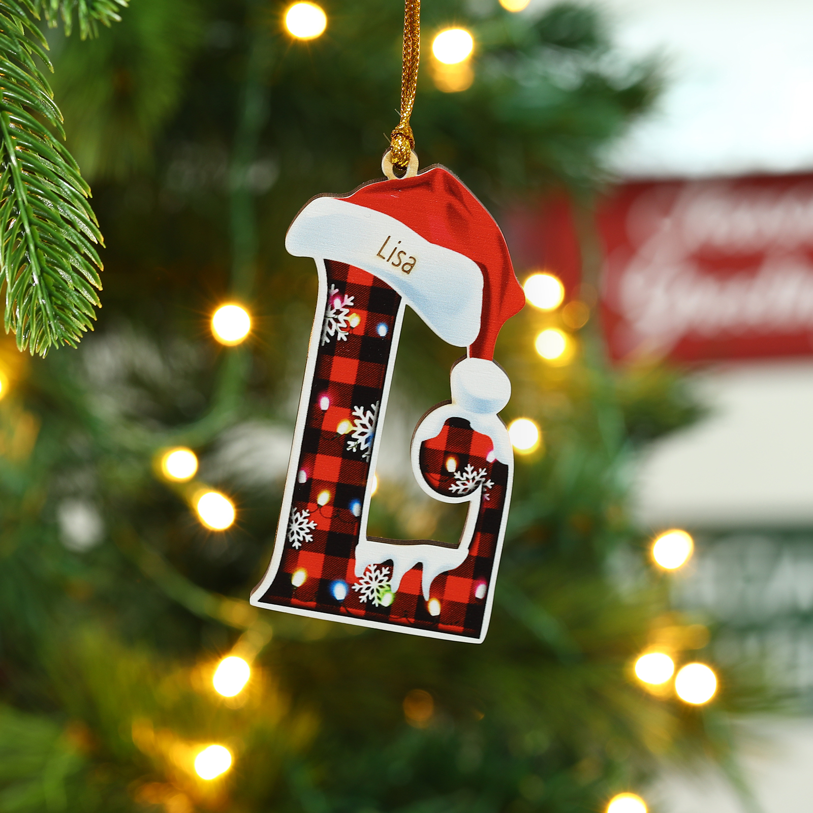 Navidad-Ornamentos Navideños de Madera Letra 1 Nombre Personalizado