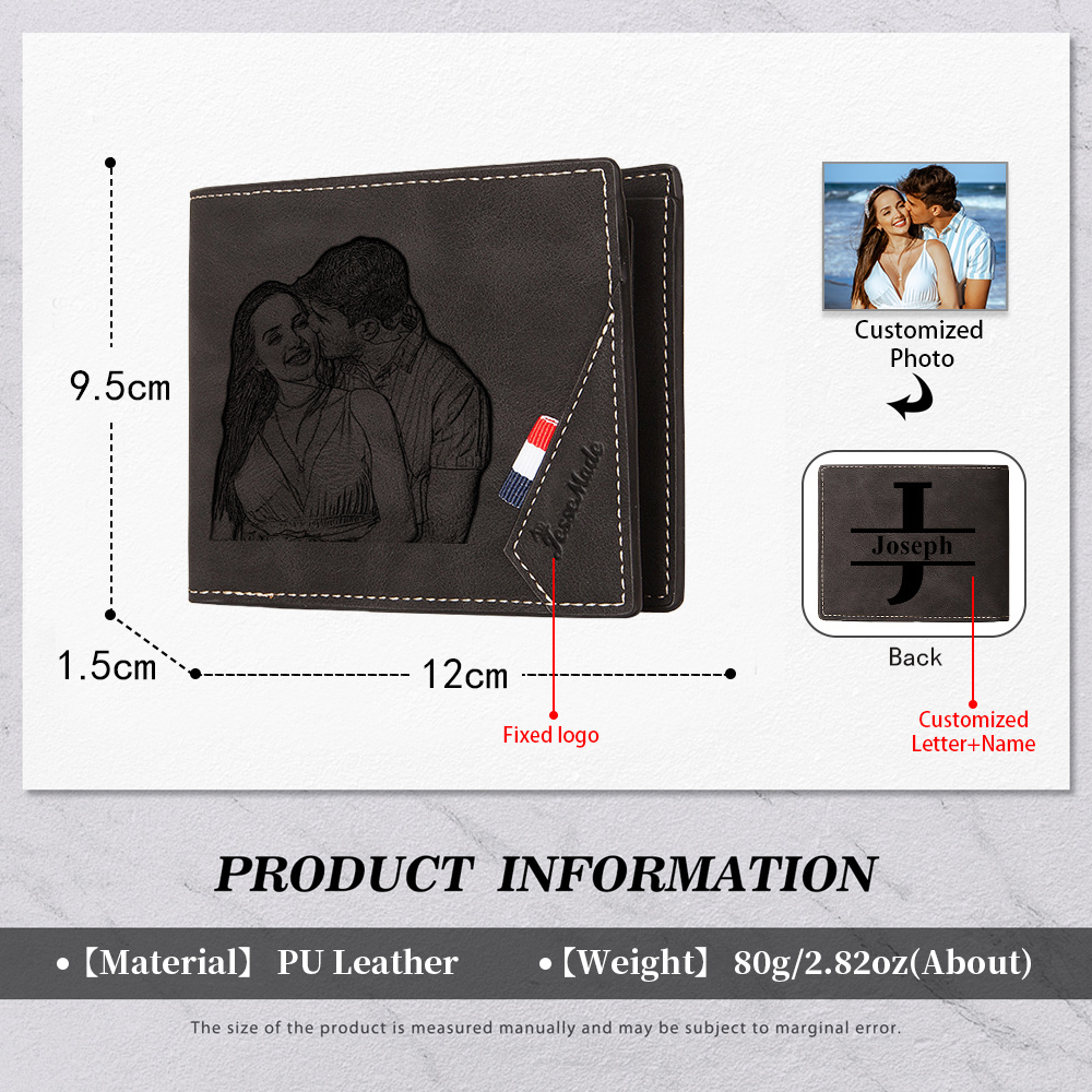 Cartera, billetera personalizada con 1 foto, 1 nombre y 1 letra monedero para hombre-Jessemade ES