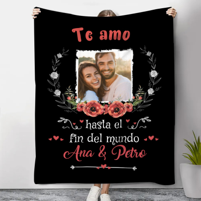 Pareja-Manta de buen calidad de foto personalizada con 2 nombres-Jessemade ES