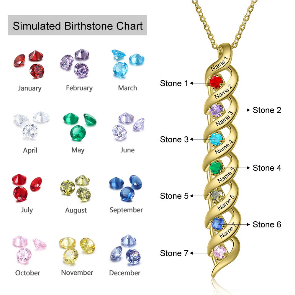 Collar de DNA 2-7 nombres y piedras personalizados-Jessemade ES