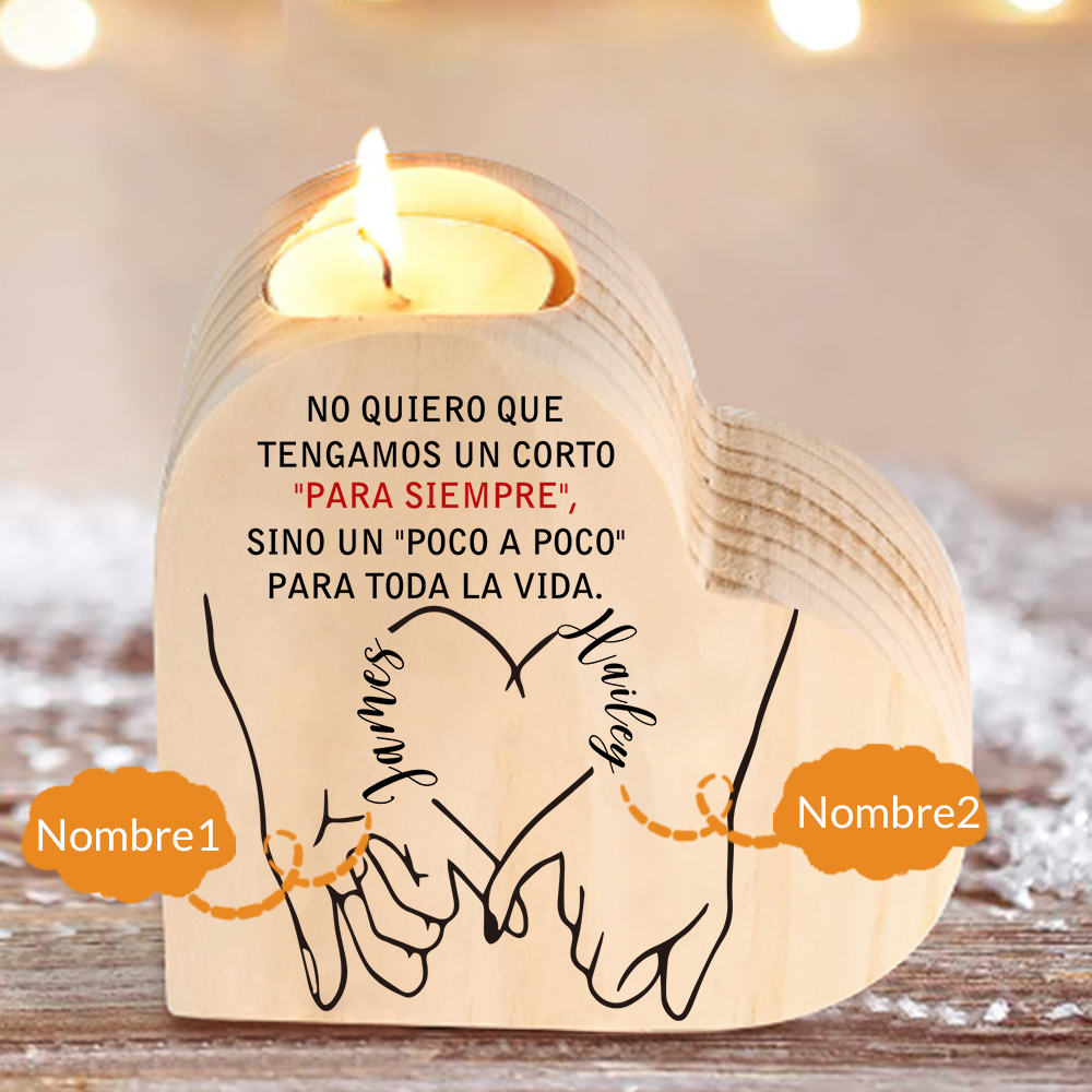 Candelero de madera dedos cogidos para pareja sin vela personalizado con 2 nombres-Jessemade ES