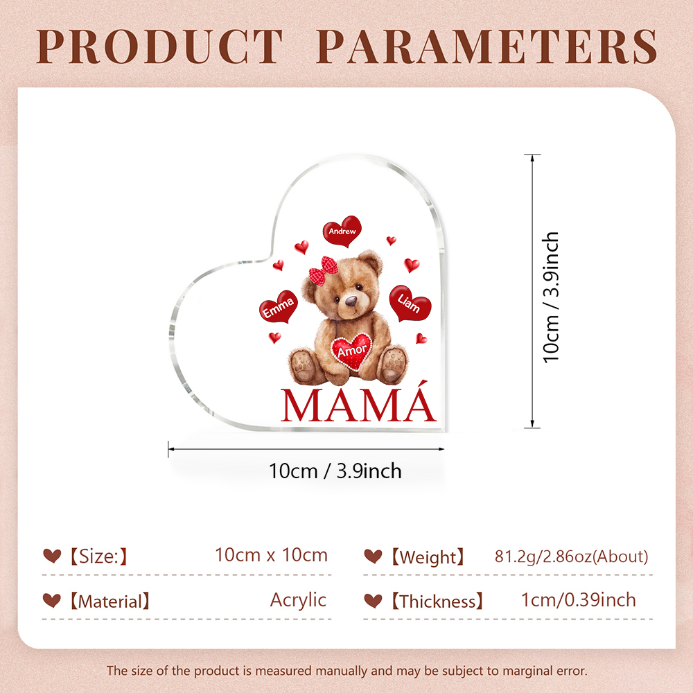 A mi mamá/abuela-Placa de acrílico "Nosotros" en forma de corazón 3 nombres y 1 texto personalizados-Jessemade ES