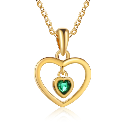 Collar de corazón con 1 piedra de nacimiento personalizada-Jessemade ES