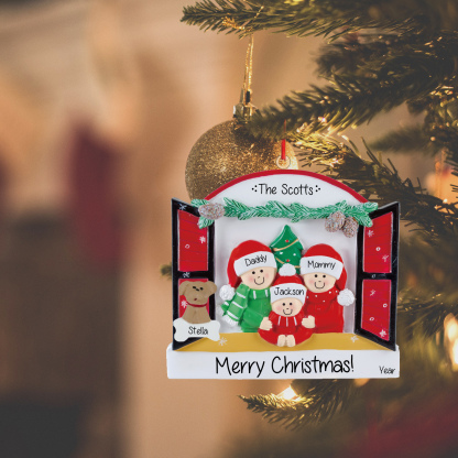 Navidad-Ornamentos Navideños de Madera Familia de 2-4 con Perro 3-5 Nombres Personalizados con 2 Textos y Año-Jessemade ES