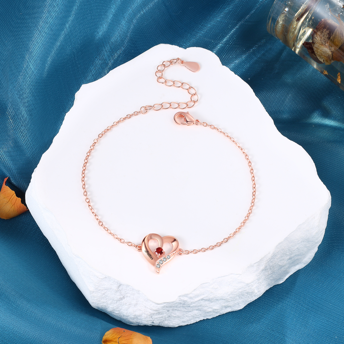 Pulsera 1-7 nombres y piedras personalizados con dije de corazón-Jessemade ES