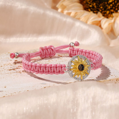Pulsera con proyección de foto con dije de girasol cuerda rosa-Jessemade ES