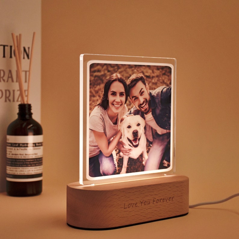 Lámpara 3D ilusión luz de noche LED con 1 foto y texto personalizados