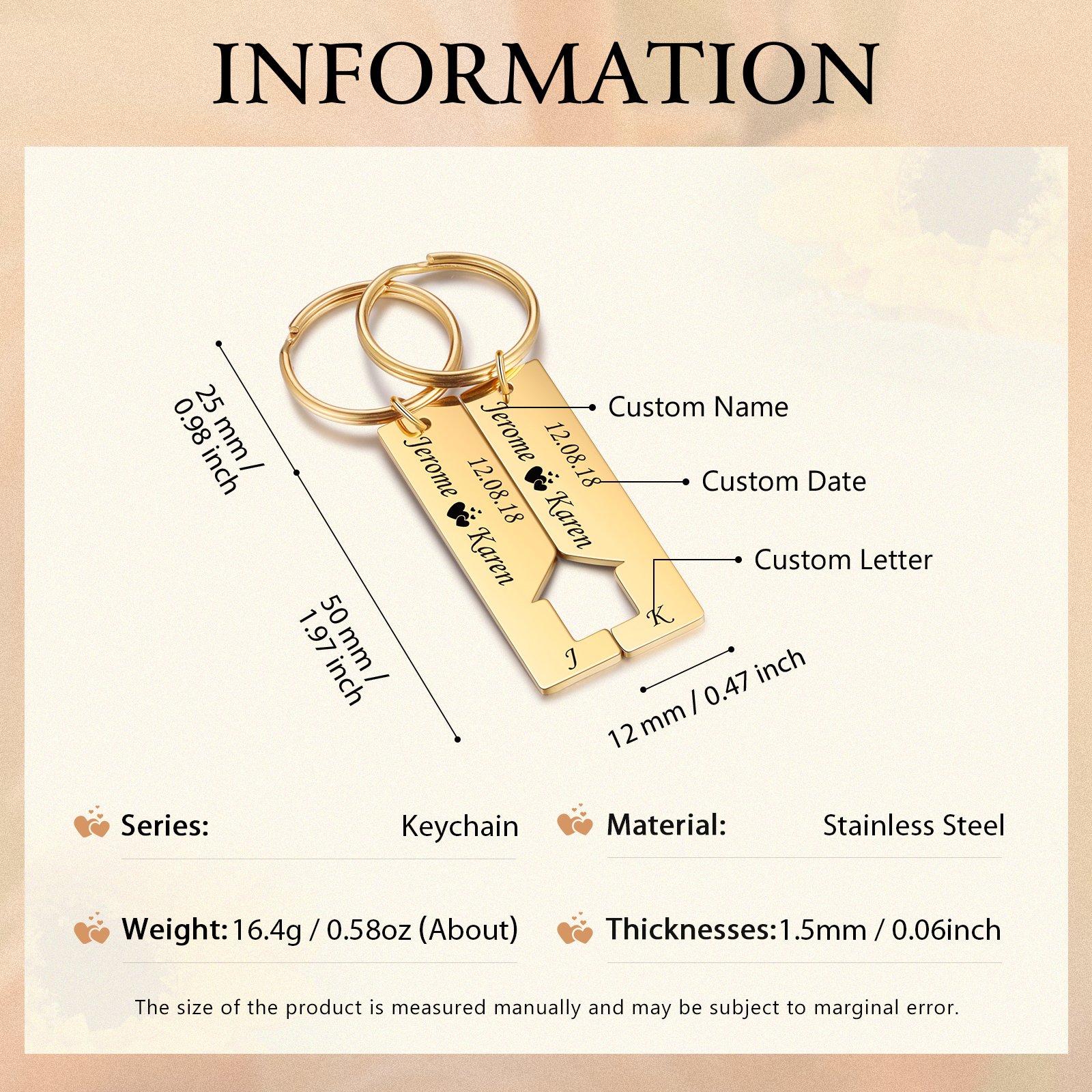 A mi querido-Llavero con casa encajada para pareja 2 nombres, 2 letras personalizadas con fecha-Jessemade ES