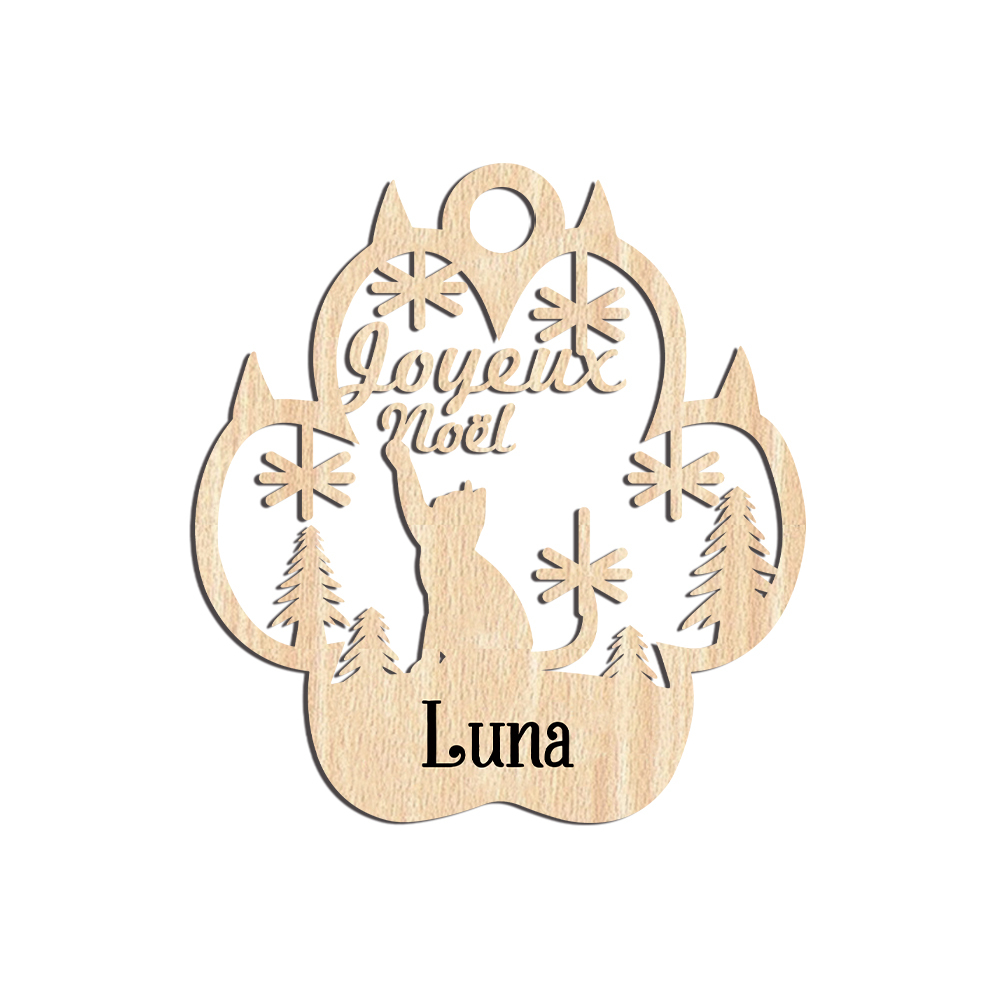 Navidad-Ornamento navideño de pata de gato con 1 nombre personalizado