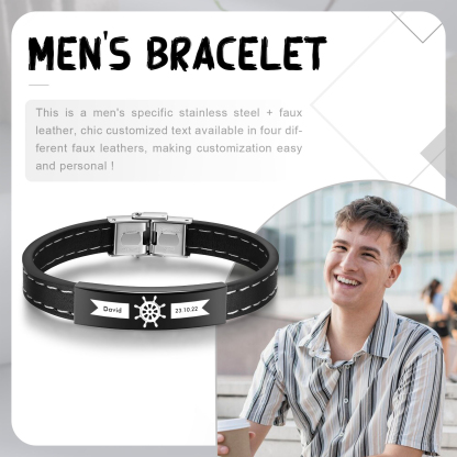 Pulsera de Cuero con Placa de Nombre y Fecha Personalizados -Jessemade ES