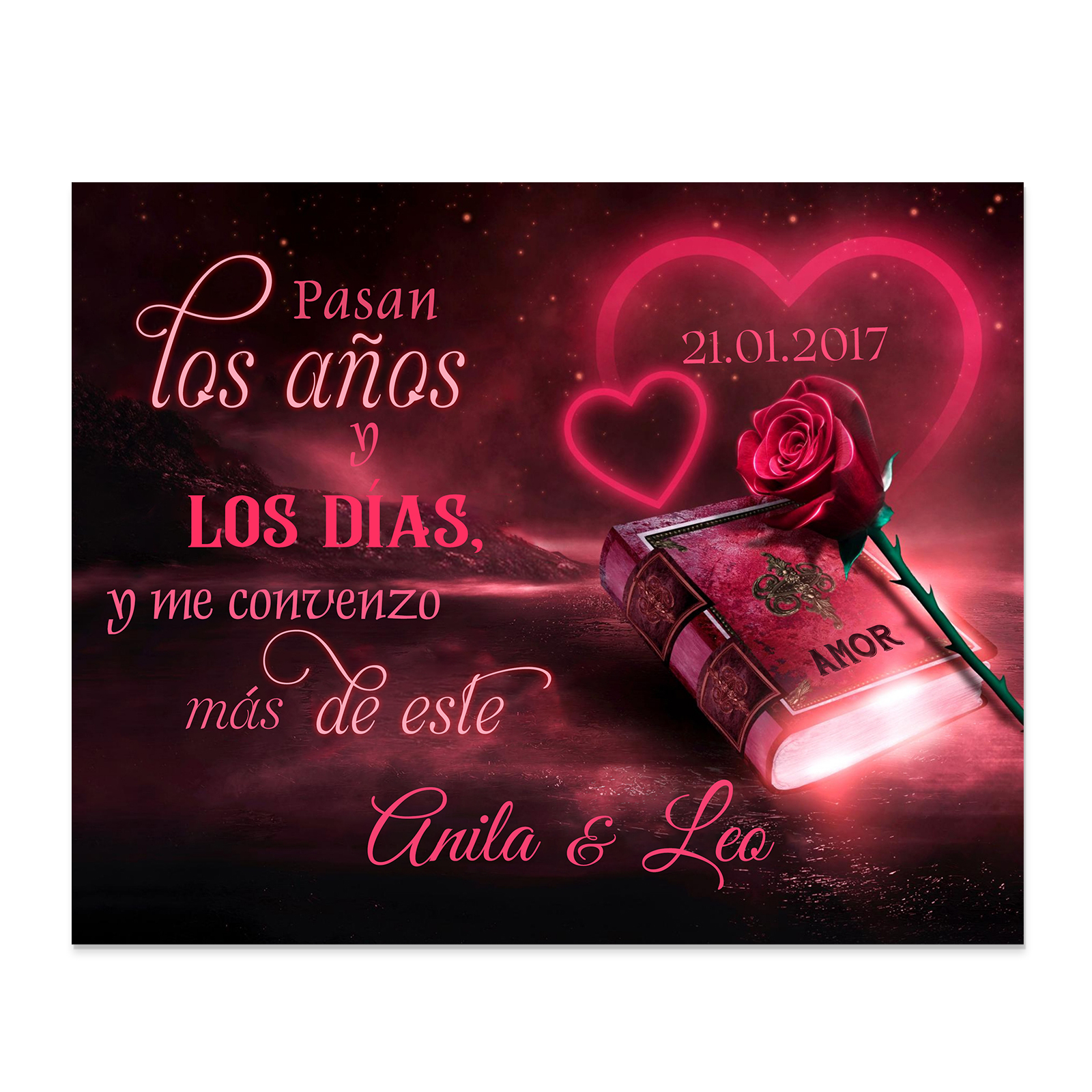 Lámina libro de amor marco de madera para pareja personalizado con 2 nombres y fecha-Jessemade ES