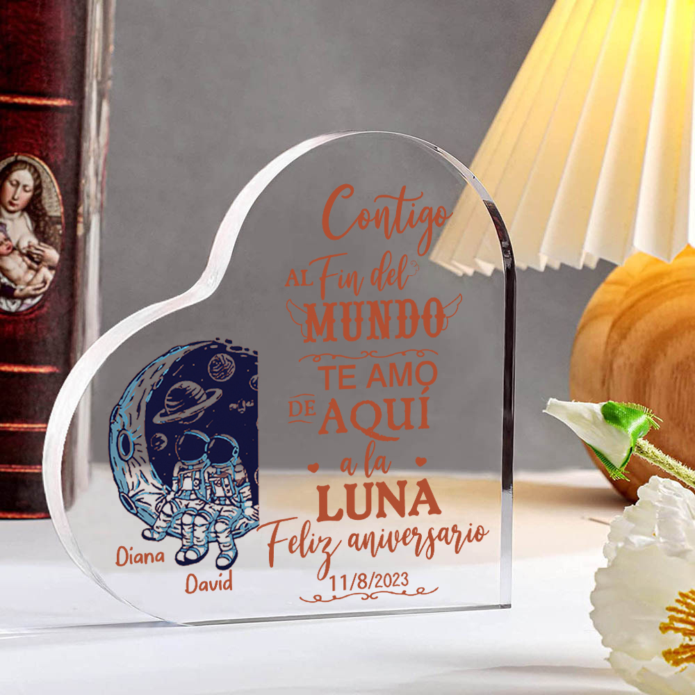 Valentín-Placa de acrílico en forma de corazón aniversario con fecha y nombres personalizados-Jessemade ES