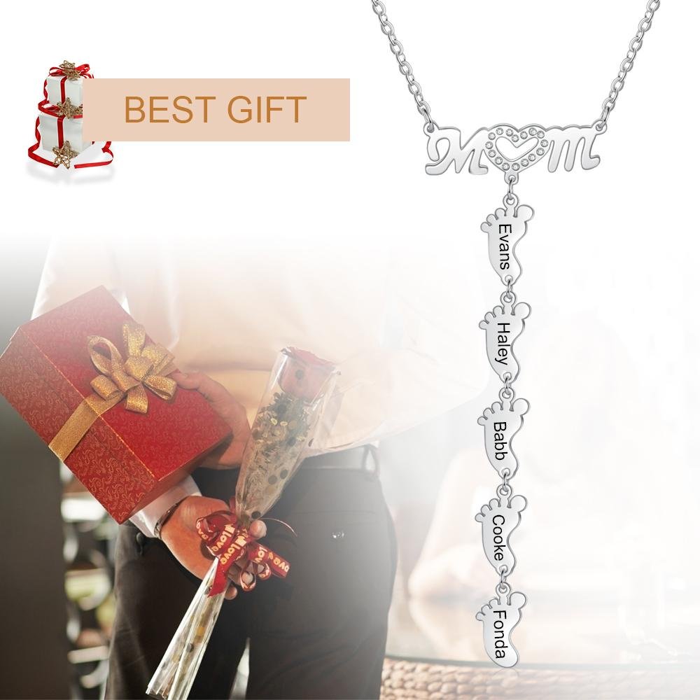Collar "MoM" con colgante de huellas personalizadas con 5 nombres-Jessemade ES