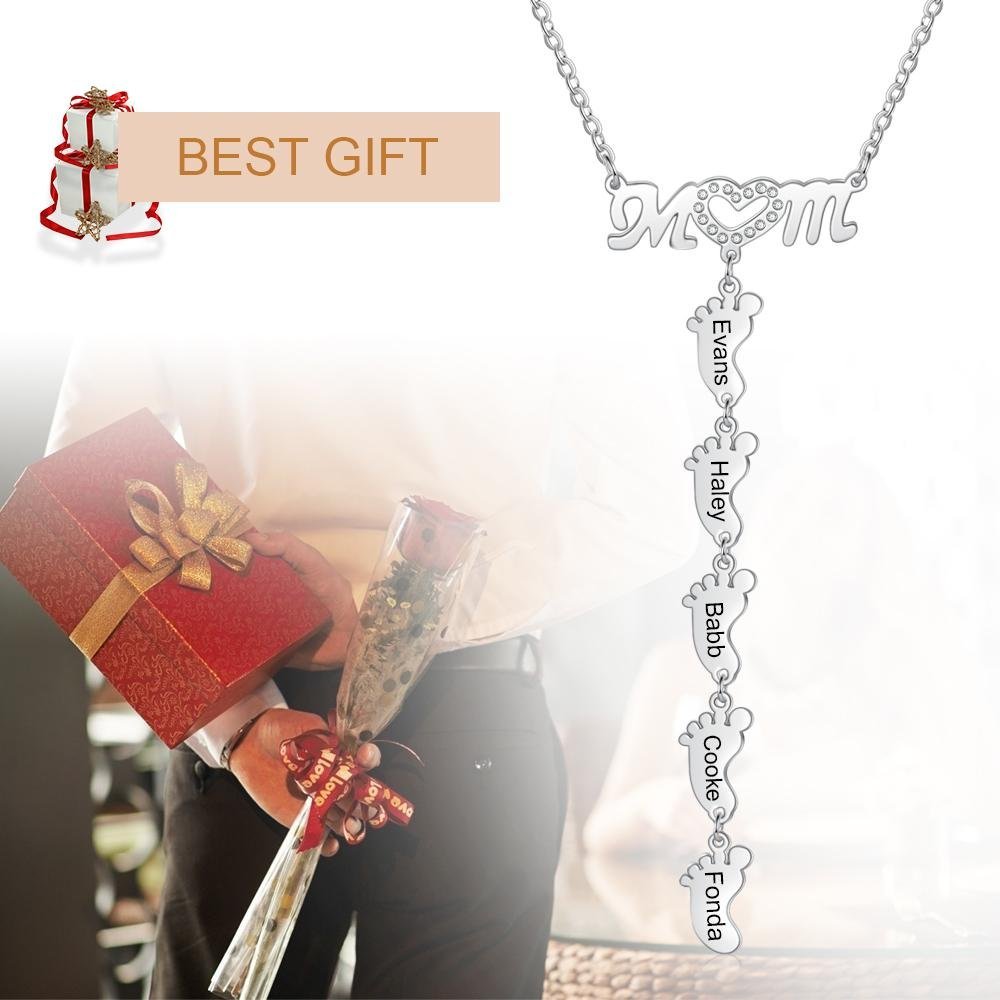 Collar "MoM" con colgante de huellas personalizadas con 5 nombres-Jessemade ES