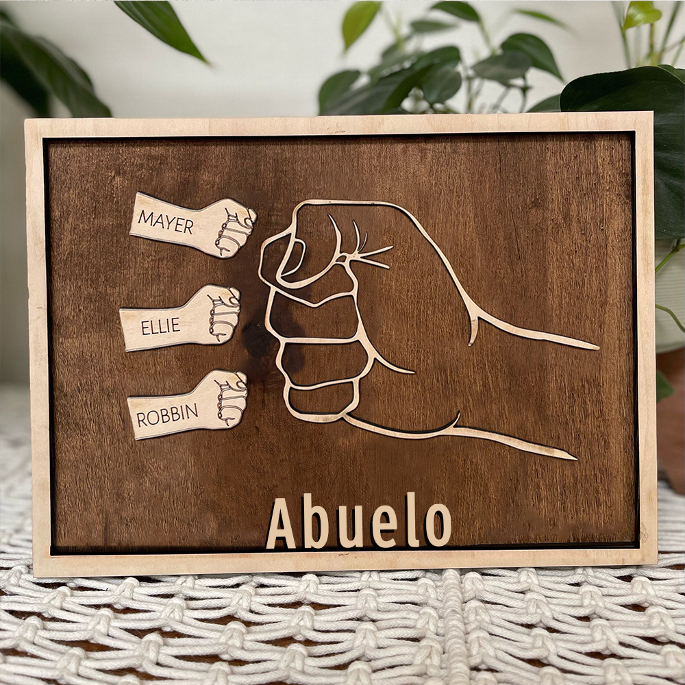 A mi abuelo - Marco de madera puño con puño 1 nombre personalizado