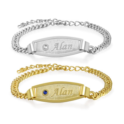 Pulseras de cadena para pareja con placa 2 nombres y 2 piedras personalizados-Jessemade ES