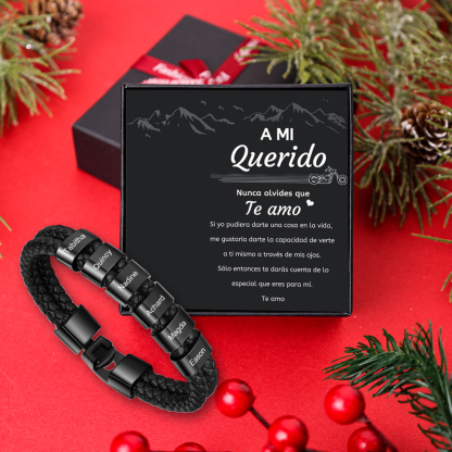 A mi querido-Pulsera de cuero trenzado Pulsera de hombre con 6 aros personalizados con 6 nombres-Jessemade ES
