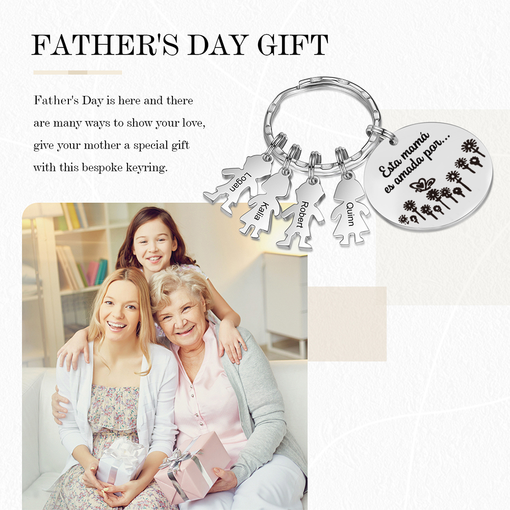 A mi mamá - Llavero con 4 nombres personalizados en "niños"-Jessemade ES