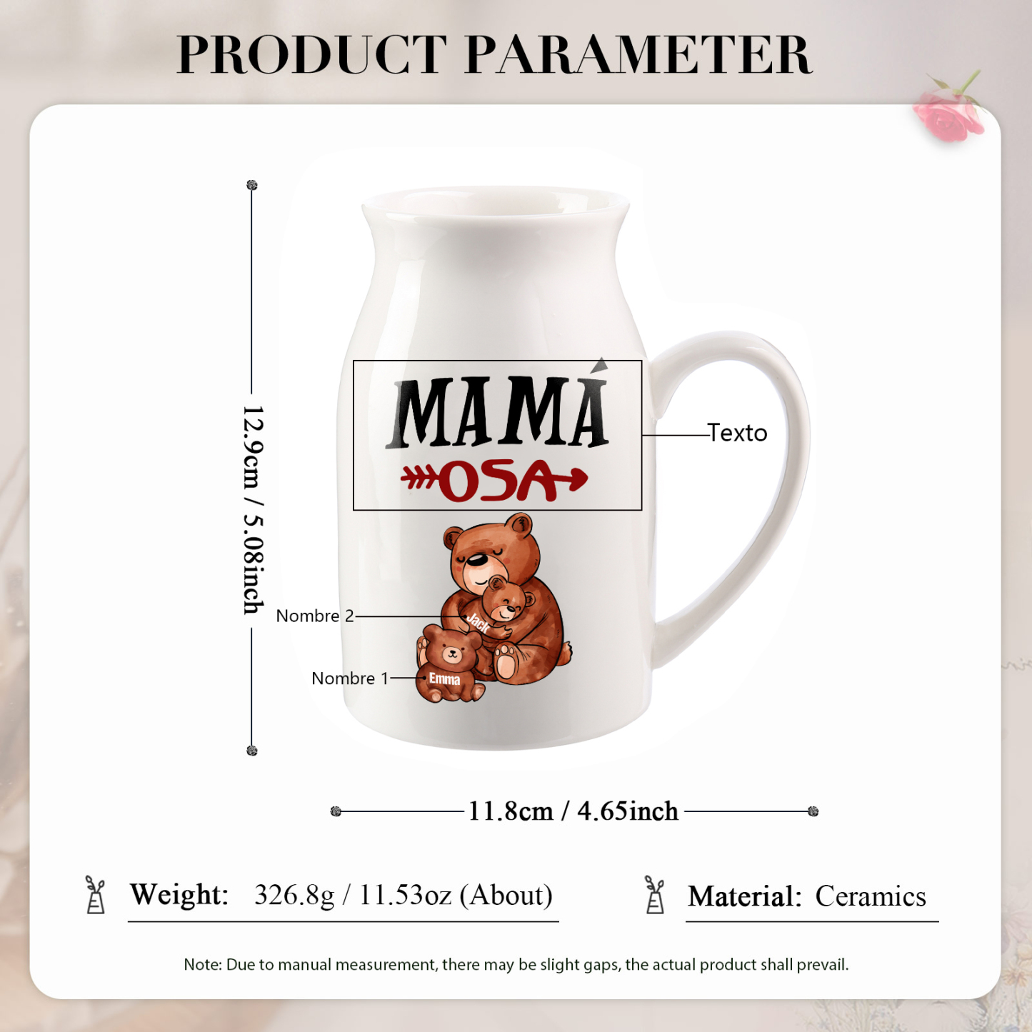 Florero de cerámica mamaosa y sus bebés 2-8 nombres personalizados con texto decoración del hogar-Jessemade ES