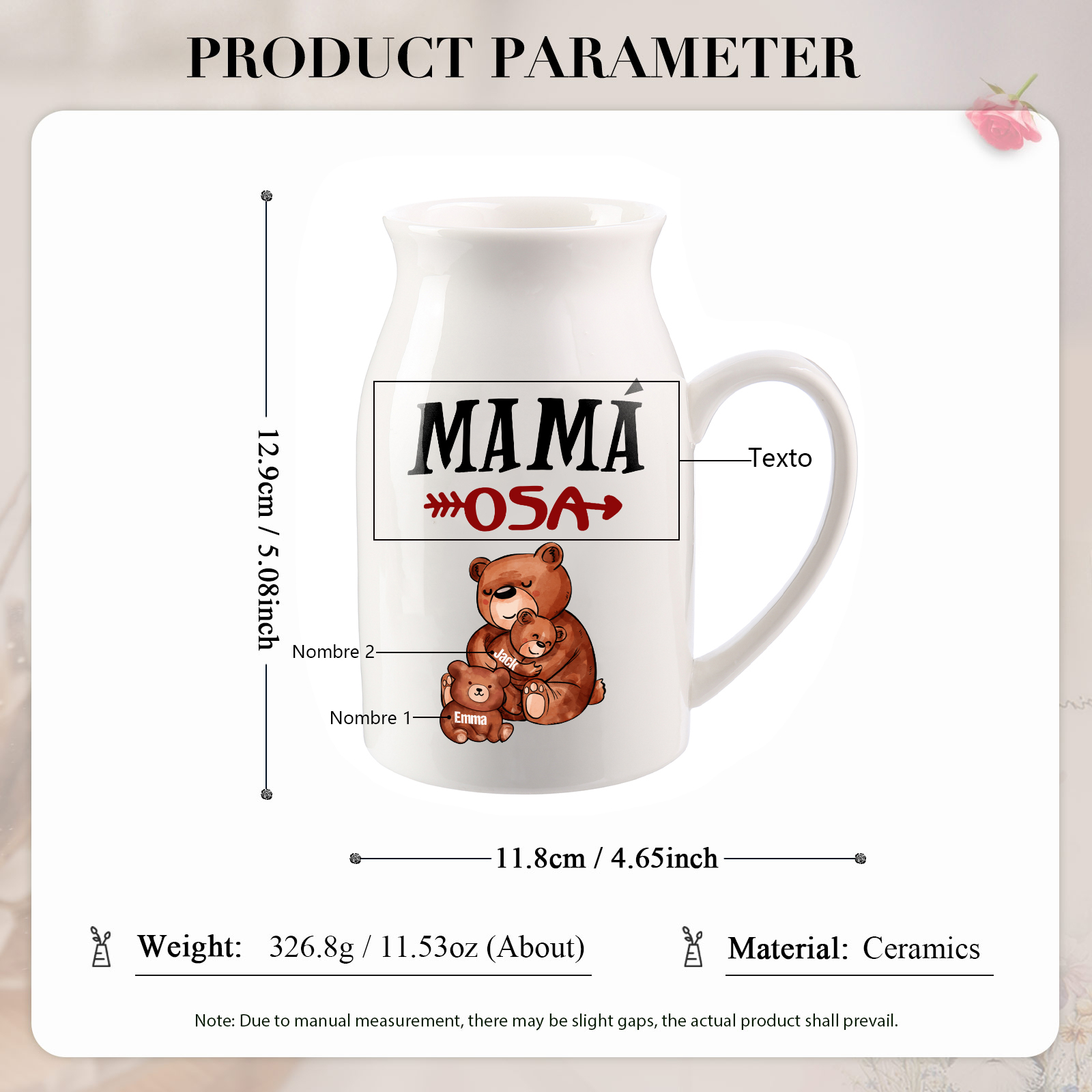 Florero de cerámica mamaosa y sus bebés 2-8 nombres personalizados con texto decoración del hogar-Jessemade ES